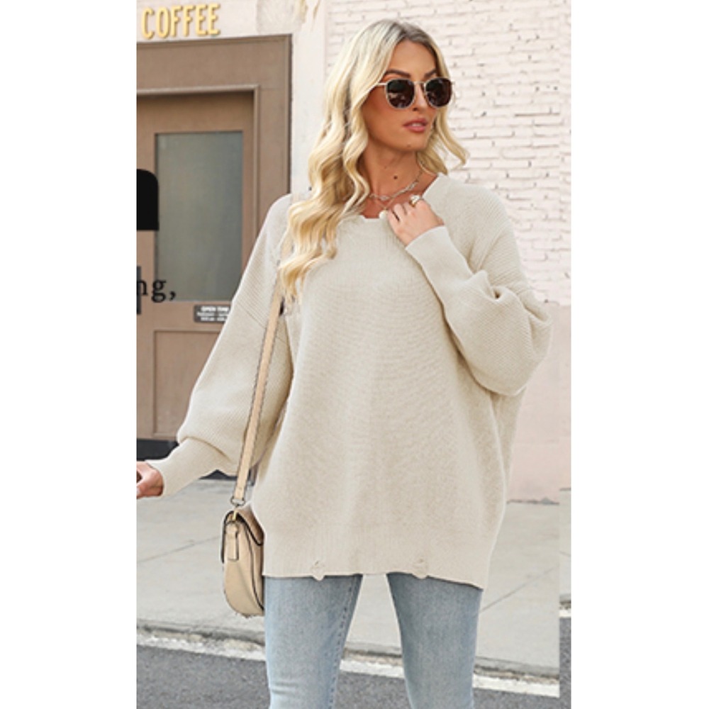 Liuerfeng Oversized Cream Ribbed Sweater small